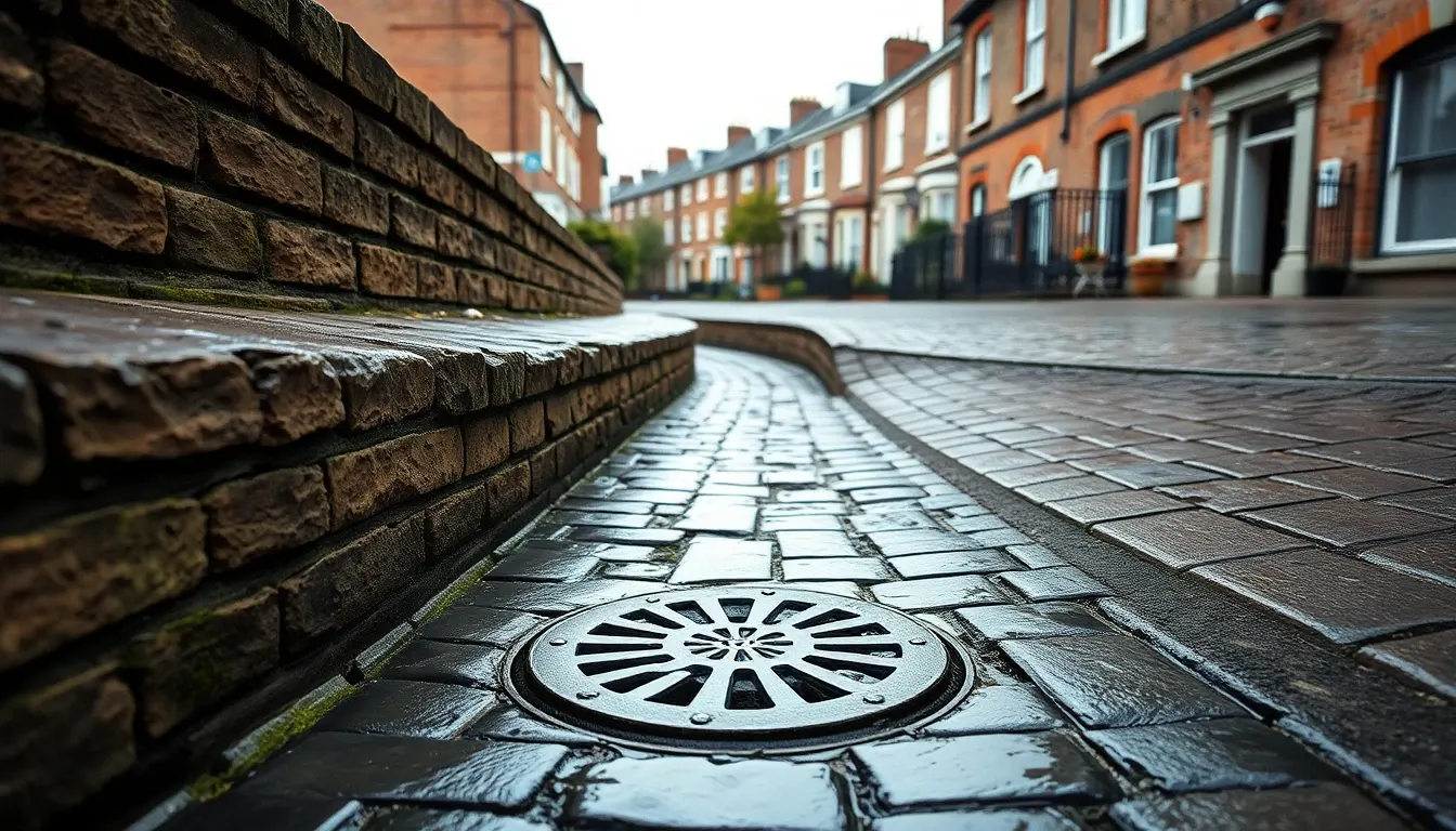 Chester city walls sandstone drainage channel, Cheshire